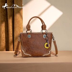 Montana West Embossed Collection Tote/Crossbody Bag Brown